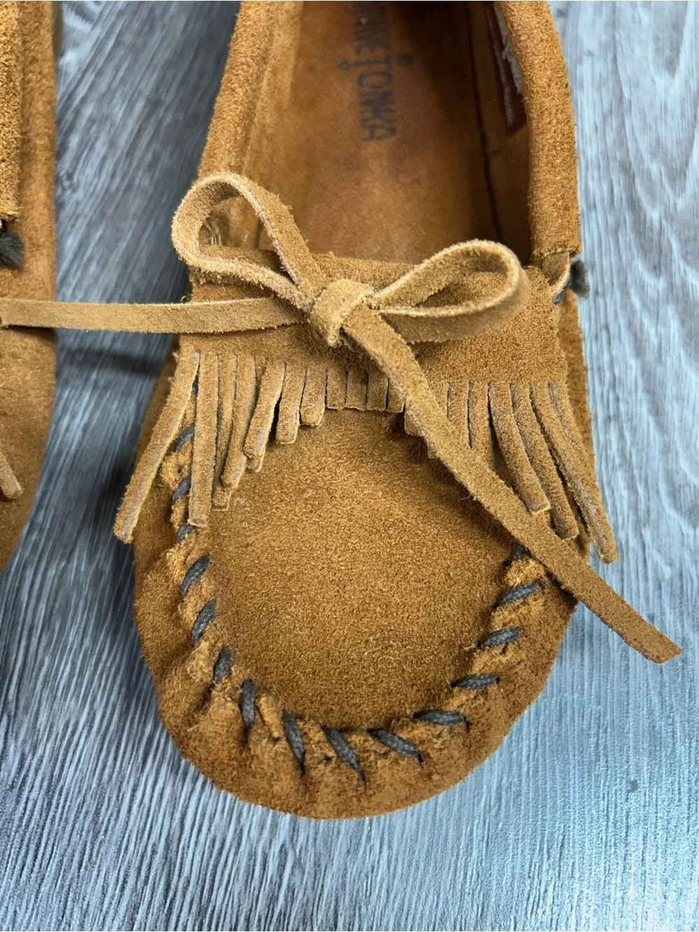 Minnetonka Kids Suede Fringe Moccasins - Tan